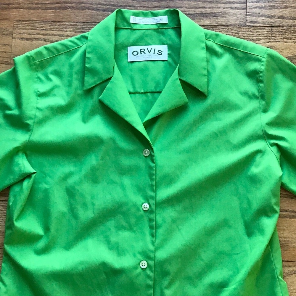 Orvis 6 Green 3/4 Sleeve Wrinkle Free Button Down